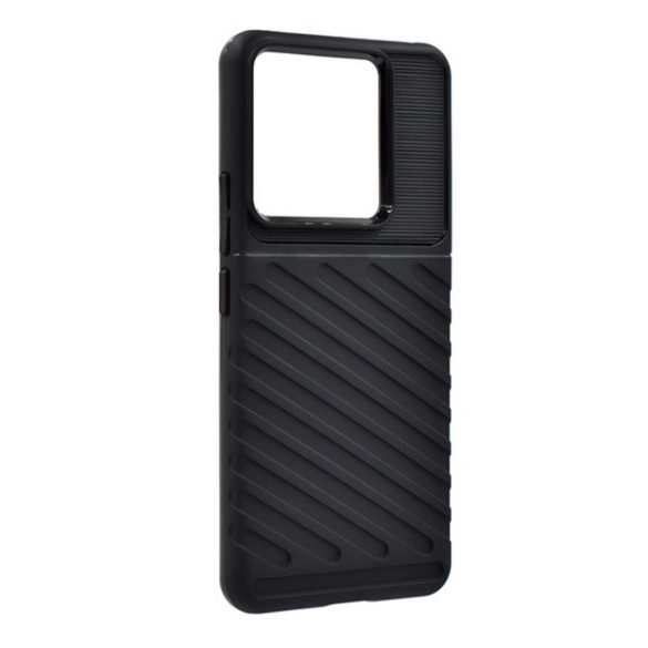 Protector de telefon din silicon (rezistenta la impact, cu dungi, model convex) NEGRU Xiaomi Poco X6 5G, Redmi Note 13 Pro 5G