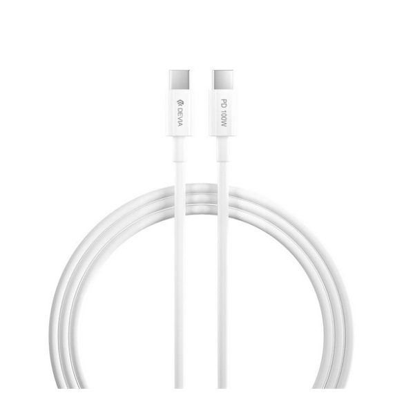 Cablu de date DEVIA SMART (Tip-C - Tip-C, 100W, încărcător rapid PD, 150cm) ALB