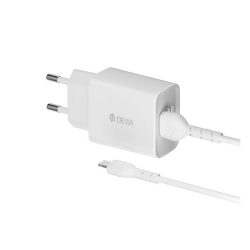   Încărcător DEVIA SMART 2 prize USB (12W + cablu lightning) ALB