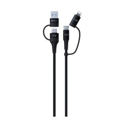   Cablu de date DEVIA EXTREME 4in1 (USB+Type-C - lightning+Type-C, 60W, incarcator rapid PD, 150cm, siret) NEGRU