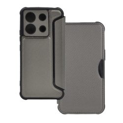   HUSĂ! - Carcasa in picioare, efect piele (FLIP, deschidere laterala, rezistenta la impact, colt cu perna de aer, protectie camera, model carbon) SILVER Xiaomi Redmi Note 13 Pro 5G, Poco X6 5G