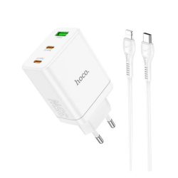   HOCO N33 încărcător de rețea USB+2 priză tip C (35W, încărcător rapid PD 3.0 + cablu lightning) ALB