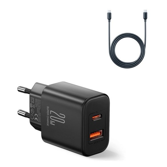 Încărcător JOYROOM USB+priză de tip C (20W, încărcător rapid PD + cablu tip C) NEGRU
