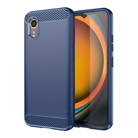 Protector de telefon din silicon (rezistenta la impact, colt cu perna de aer, periat, model carbon) ALBASTRU INCHIS Samsung Galaxy Xcover 7 (SM-G556)