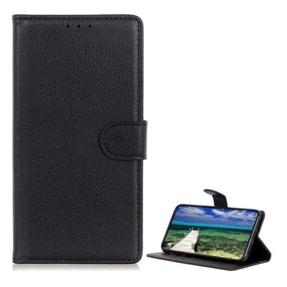 Carcasa in picioare, efect piele (FLIP, deschidere laterala, suport desktop, premium) NEGRU Motorola Moto G04