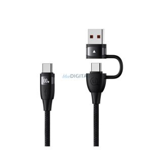 USAMS U85 Cablu de încărcare 2in1 (Tip-C/USB - Tip-C, 100W, încărcător rapid PD, 120cm) NEGRU