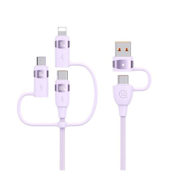 Cablu de încărcare USAMS U85 5 în 1 (Tip-C/USB - Type-C/fulger/microUSB, 100W, încărcător rapid PD, 120cm) PURPLE