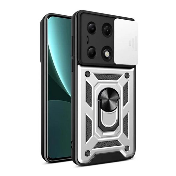Protector de telefon din plastic Defender (rezistenta la impact, interior din silicon, inel de retinere, protectie camera) SILVER Xiaomi Poco M6 Pro LTE, Redmi Note 13 Pro 4G