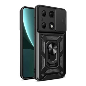 Protector de telefon din plastic Defender (rezistenta la impact, interior din silicon, inel de retinere, protectie camera) NEGRU Xiaomi Poco M6 Pro LTE, Redmi Note 13 Pro 4G