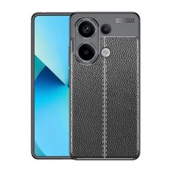   HUSĂ! - Protector de telefon din silicon (rezistenta la impact, efect piele, model de cusaturi) NEGRU Xiaomi Poco M6 Pro LTE, Redmi Note 13 Pro 4G