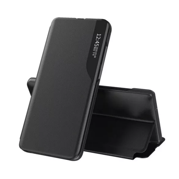 HUSĂ! - Carcasa in picioare, efect piele ECO (FLIP activ, deschidere laterala, suport desktop, geam) NEGRU Xiaomi Poco M6 Pro LTE, Redmi Note 13 Pro 4G