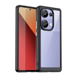   HUSĂ! - Protectie din plastic pentru telefon (cadru din silicon, rezistenta la impact, spate transparent) NEGRU Xiaomi Poco M6 Pro LTE, Redmi Note 13 Pro 4G