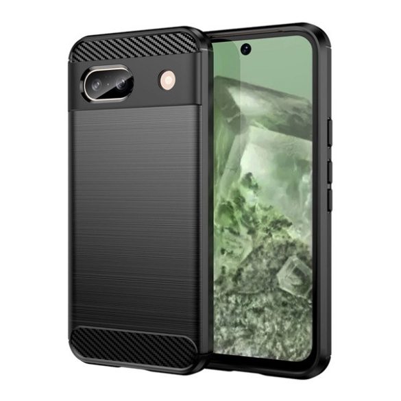 Protector de telefon din silicon (rezistenta la socuri, colt perna de aer, periat, model carbon) NEGRU Google Pixel 8a