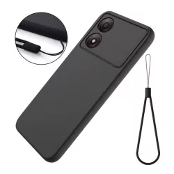   HUSĂ! - Protector de telefon din silicon (mat, microfibră de pluș interior anti-zgârieturi, premium + curea de mână) NEGRU ZTE Blade A34