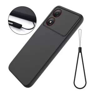 HUSĂ! - Protector de telefon din silicon (mat, microfibră de pluș interior anti-zgârieturi, premium + curea de mână) NEGRU ZTE Blade A34