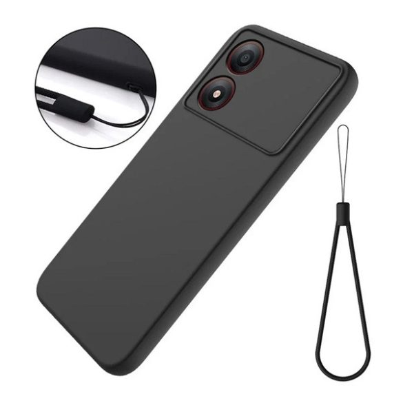 Protector de telefon din silicon (mat, microfibră de pluș interior anti-zgârieturi, premium + curea de mână) NEGRU ZTE Blade A34