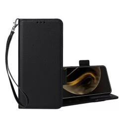   HUSĂ! - Carcasa in picioare, efect piele (FLIP, deschidere laterala, suport desktop, premium + curea de mana) NEGRU ZTE Blade A72s