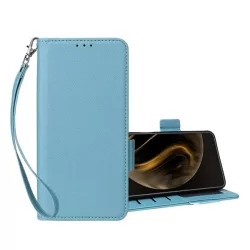   HUSĂ! - Carcasa in picioare, efect piele (FLIP, deschidere laterala, suport de birou, premium + curea de mana) ALBASTRU DESCHIS ZTE Blade A72s