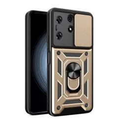   HUSĂ! - Protector de telefon din plastic Defender (rezistenta la impact, interior din silicon, inel de retinere, protectie camera) GOLD Tecno Spark 10 Pro
