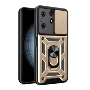 HUSĂ! - Protector de telefon din plastic Defender (rezistenta la impact, interior din silicon, inel de retinere, protectie camera) GOLD Tecno Spark 10 Pro
