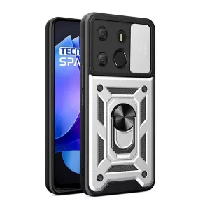 HUSĂ! - Protector de telefon din plastic Defender (rezistenta la impact, interior din silicon, inel de retinere, protectie camera) SILVER Tecno Spark Go 2023