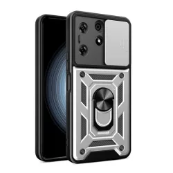   HUSĂ! - Protector de telefon din plastic Defender (rezistenta la impact, interior din silicon, inel de retinere, protectie camera) SILVER Tecno Spark 10 Pro