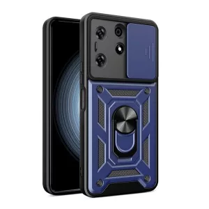 HUSĂ! - Protector de telefon din plastic Defender (rezistenta la impact, interior din silicon, inel de retinere, protectie camera) ALBASTRU INCHIS Tecno Spark 10 Pro