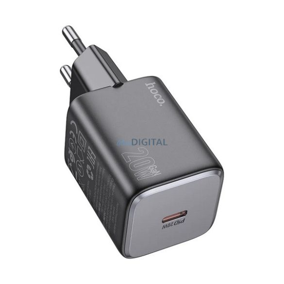 Încărcător de rețea HOCO SPINNER cu priză Type-C (20W, încărcător rapid PD 3.0) NEGRU