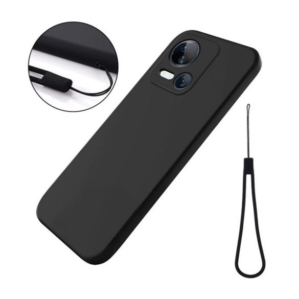 Protector de telefon din silicon (mat, microfibră de pluș interior anti-zgârieturi, premium + brățară) NEGRU Tecno Spark 10 5G