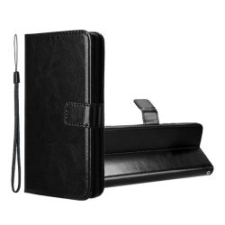   HUSĂ! - Carcasa in picioare, efect piele (FLIP, deschidere laterala, suport de masa + curea de mana) NEGRU Tecno Spark Go 2023