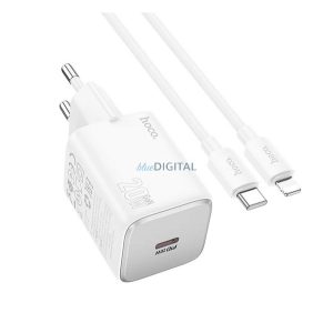HOCO SPINNER încărcător de rețea cu priză Type-C (20W, încărcător rapid PD 3.0 + cablu Lightning) ALB