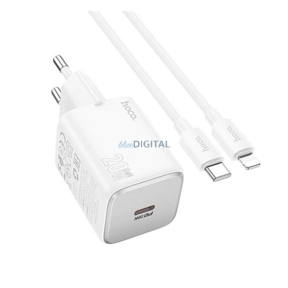 HOCO SPINNER încărcător de rețea cu priză Type-C (20W, încărcător rapid PD 3.0 + cablu Lightning) ALB