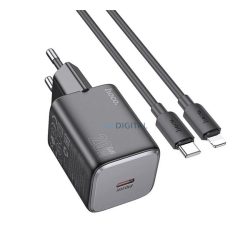   HOCO SPINNER încărcător de rețea cu priză Type-C (20W, încărcător rapid PD 3.0 + cablu Lightning) NEGRU