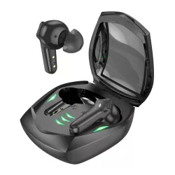   Căști bluetooth HOCO MAGIC GAMING STEREO (v5.3, TWS, microfon, gamer, indicator LED + carcasă de încărcare) NEGRU