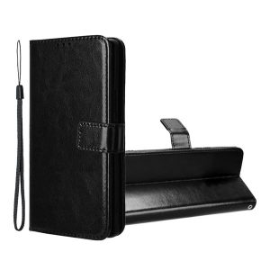 Carcasă în picioare, efect piele (FLIP, deschidere laterală, suport de masă + curea de mână) NEGRU Honor 200 Pro