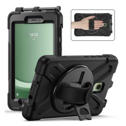   Protector de telefon din plastic Defender (rezistenta la impact, suport, 360° + curea de mana) NEGRU Samsung Galaxy Tab Active 5 LTE (SM-X306B), Galaxy Tab Active 5 WIFI (SM-X300)