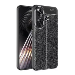   HUSĂ! - Protector de telefon din silicon (rezistenta la impact, efect piele, model de cusaturi) NEGRU Xiaomi Poco F6