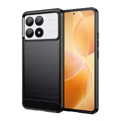   HUSĂ! - Protector de telefon din silicon (rezistenta la impact, colt cu perna de aer, periat, model carbon) NEGRU Xiaomi Poco F6 Pro