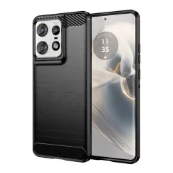   HUSĂ! - Protector de telefon din silicon (rezistenta la impact, colt cu perna de aer, periat, model carbon) NEGRU Motorola Edge 50 Pro 5G