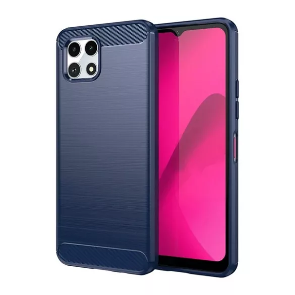 HUSĂ! - Protector de telefon din silicon (rezistenta la impact, colt cu perna de aer, periat, model carbon) BLUE INCHIS T Phone 2 5G