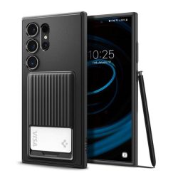   HUSĂ! - Protectie de telefon din silicon SPIGEN LIQUID SLOT (rezistenta la impact, colt cu perna de aer, suport card) NEGRU Samsung Galaxy S24 Ultra (SM-S928)
