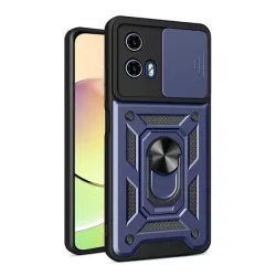   HUSĂ! - Protector de telefon din plastic Defender (rezistenta la impact, interior din silicon, inel de retinere, protectie camera) ALBASTRU INCHIS Motorola Moto G24, Moto G04
