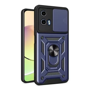 HUSĂ! - Protector de telefon din plastic Defender (rezistenta la impact, interior din silicon, inel de retinere, protectie camera) ALBASTRU INCHIS Motorola Moto G24, Moto G04