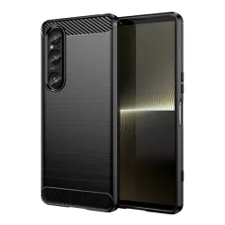   HUSĂ! - Protector de telefon din silicon (rezistenta la impact, colt cu perna de aer, periat, model carbon) NEGRU Sony Xperia 1 VI