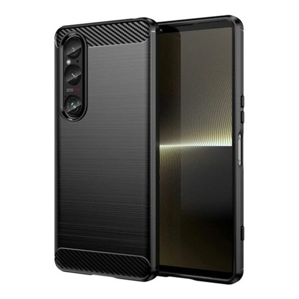 Protector de telefon din silicon (rezistenta la impact, colt cu perna de aer, periat, model carbon) NEGRU Sony Xperia 1 VI