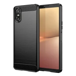   HUSĂ! - Protector de telefon din silicon (rezistenta la impact, colt cu perna de aer, periat, model carbon) NEGRU Sony Xperia 10 VI