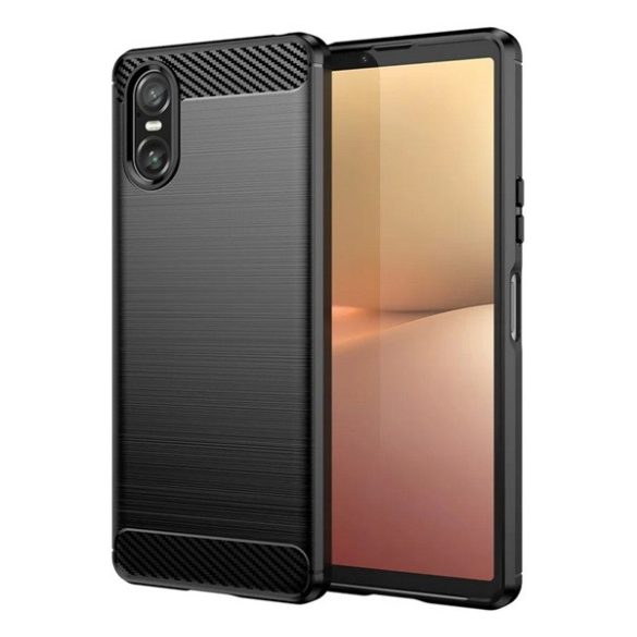 Protector de telefon din silicon (rezistenta la impact, colt cu perna de aer, periat, model carbon) NEGRU Sony Xperia 10 VI