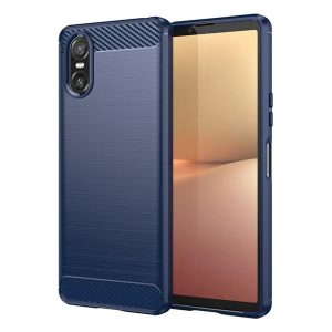 HUSĂ! - Protectie din silicon pentru telefon (rezistenta la impact, colt cu perna de aer, periat, model carbon) ALBASTRU INCHIS Sony Xperia 10 VI