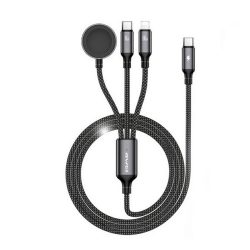   Cablu de încărcare AWEI 3in1 (Tip-C - fulger/Tip-C, încărcător Apple Watch, 100W, wireless, încărcător rapid, 120cm) NEGRU