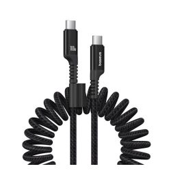   Cablu de date BASEUS FISH-EYE (Tip-C - Type-C, 100W, încărcător rapid PD, 100cm, cablu spiralat) NEGRU